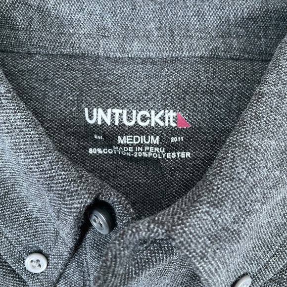 NEW UNTUCKit Zingaro Long Sleeve Polo Shirt Medium Charcoal Gray Cotton Blend - Picture 6 of 7
